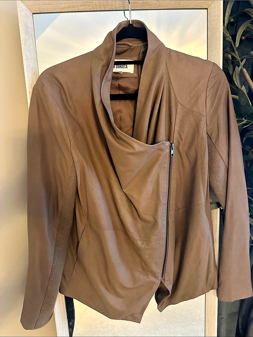 BB Dakota Up to Speed Vegan Leather Moto Jacket Brown Medium